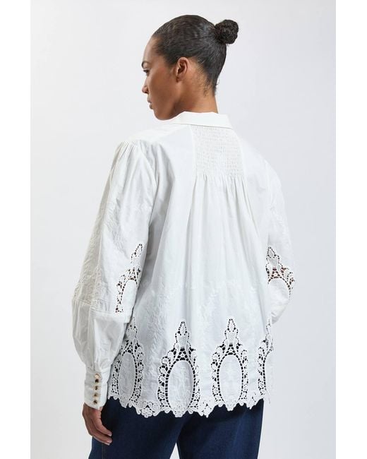 Karen Millen White Plus Size Cotton Cutwork Balloon Sleeve Woven Shirt