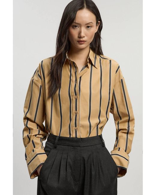Karen Millen Black Stripe Cotton Oversize Tailored Essential Shirt
