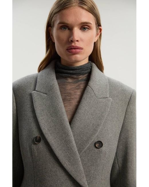 Karen Millen Gray Wool Double Breasted Tailored Maxi Coat