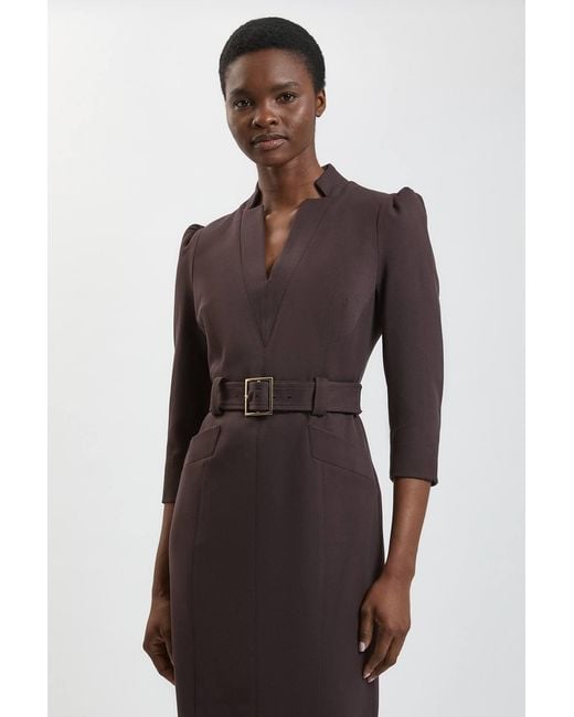 Karen Millen Blue Petite Forever Structured Crepe Belted Forever Midi Dress