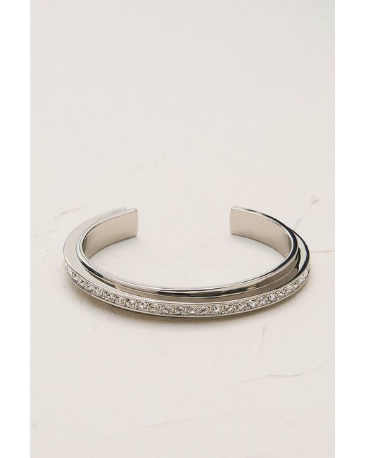 Karen Millen Natural Tone Crystal Diagonal Cuff Bracelet