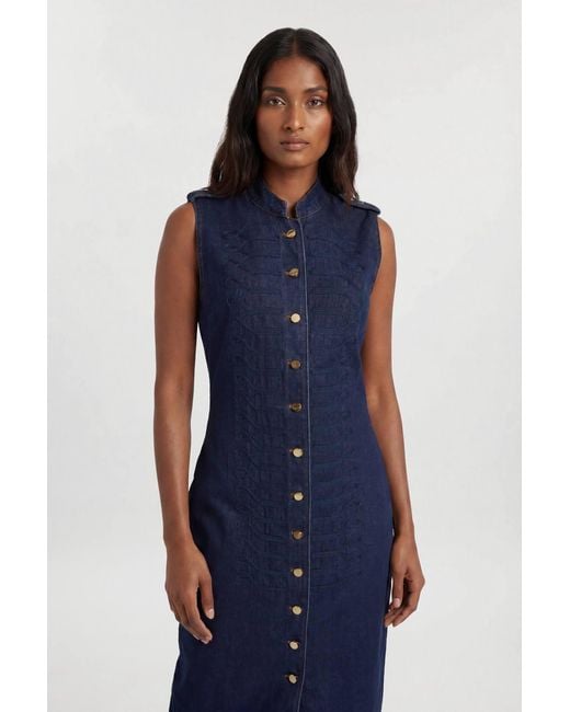 Karen Millen Blue Denim Military Midi Dress