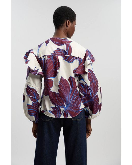 Karen Millen White Graphic Cotton Sateen Woven Shirt