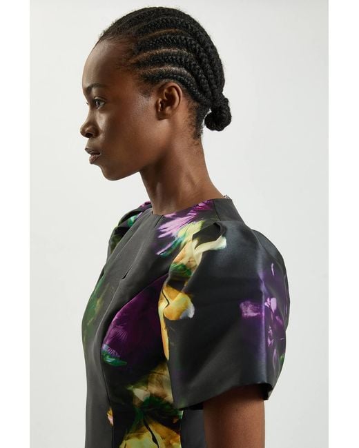 Karen Millen Multicolor Petite Floral Print Twill Midi Dress