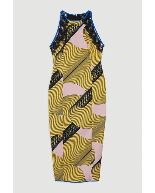 Karen Millen Metallic Amelia Graham Printed Cady Lace Detail Woven Midi Dress