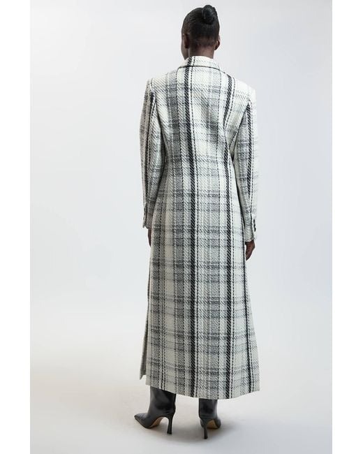 Karen Millen Multicolor Wool Blend Check Double Breasted Tailored Maxi Coat