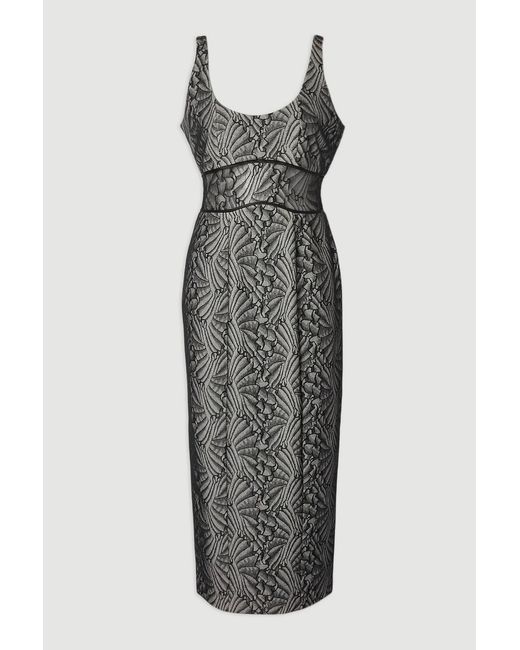 Karen Millen Black Premium Lace Tailored Pencil Maxi Dress