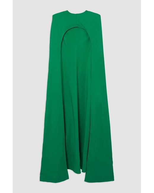 Karen Millen Green Premium Bonded Viscose Crepe Detachable Cape Woven Maxi Dress