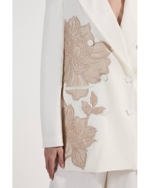 Karen Millen Natural Premium Summer Embellished Applique Tailored Jacket