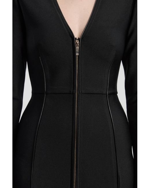 Karen Millen Black Pu Tipped Detail Zip Through Bandage Knit Midi Dress