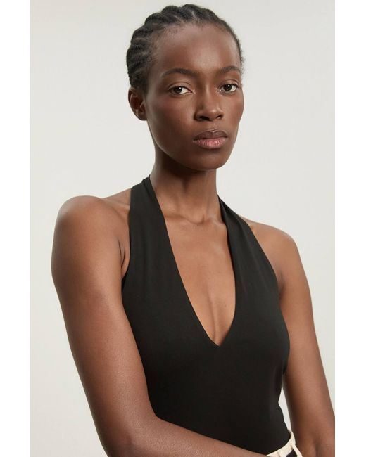 Karen Millen Black Stretch Cotton Jersey Halter Bodysuit