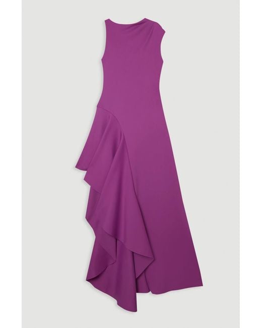 Karen Millen Purple Scuba Drama Ruffle Hem Woven Maxi Dress