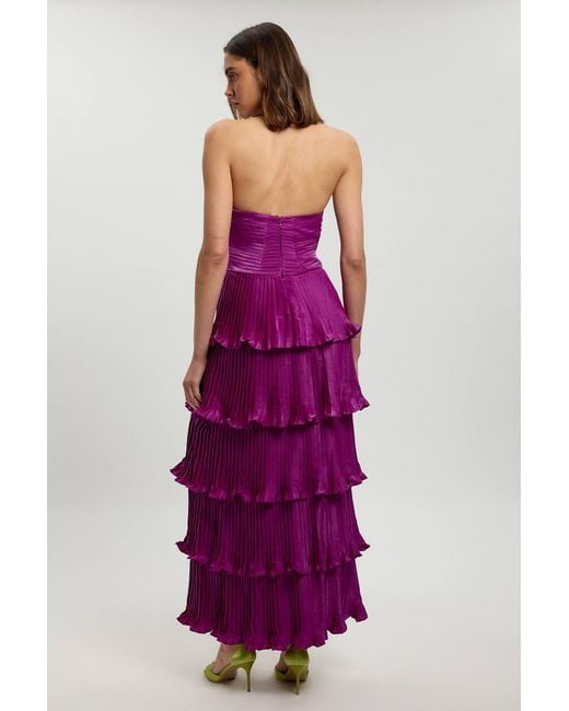 Karen Millen Purple Pleated Tiered Maxi Dress