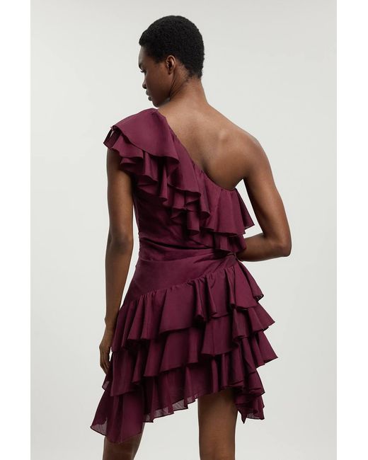 Karen Millen Red Drama Frill Midi Dress