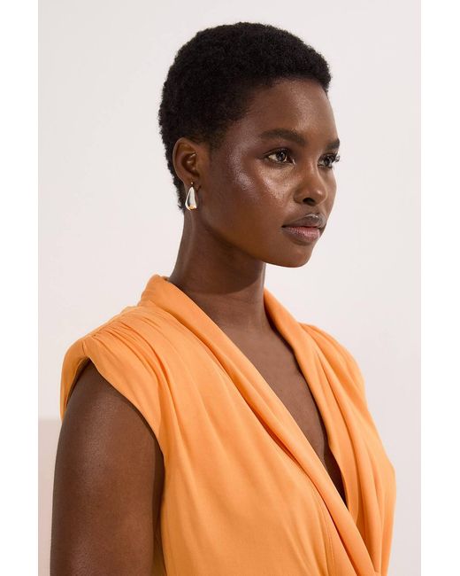 Karen Millen Orange Plunge Ruched Twist Jersey Maxi Dress