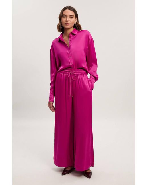 Karen Millen Pink Viscose Satin Wide Leg Woven Trouser