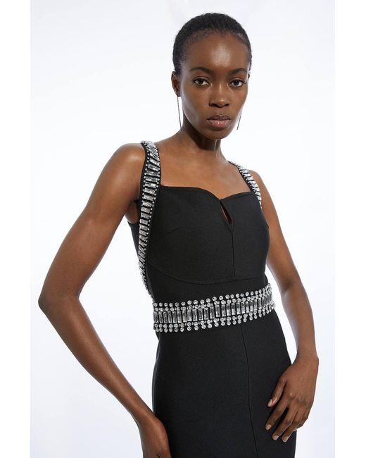 Karen Millen Black Bandage Figure Form Knit Embellished Maxi Dress