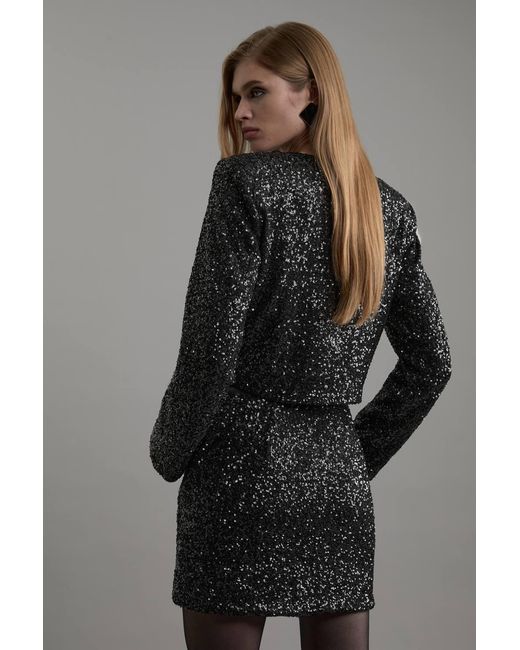 Karen Millen Black Sequin Tailored Wrap Over Mini Skirt