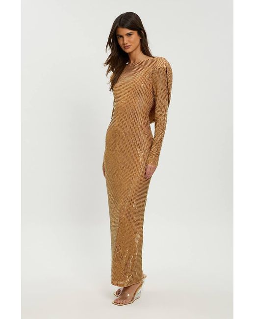 Karen Millen Natural Petite Crystal Embellished Cowl Back Maxi Dress