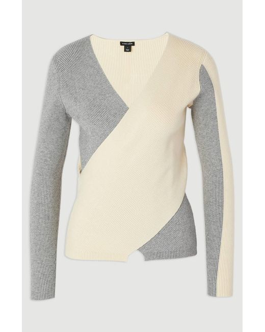 Karen Millen Natural Soft Rib Wrap Front Knitted Jumper