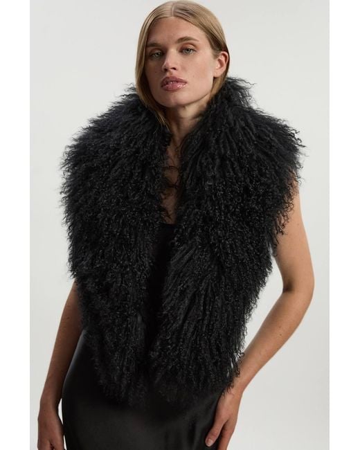 Karen Millen Black Mongolian Wool Scarf