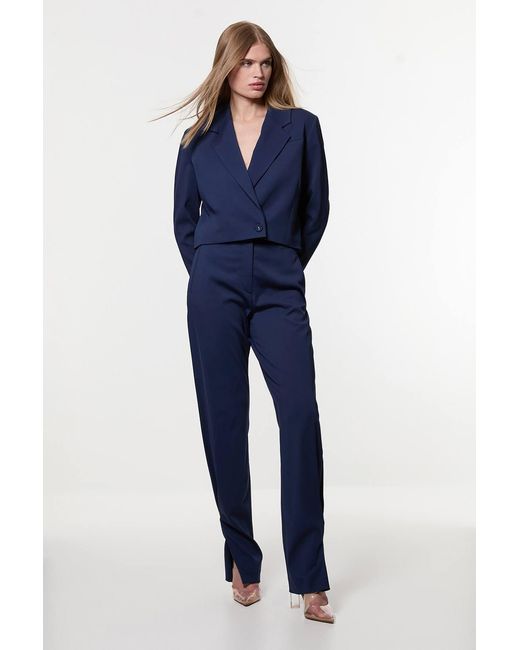 Karen Millen Blue Digital Ophelia Polished Tailored Cowl Back Single Breasted Blazer