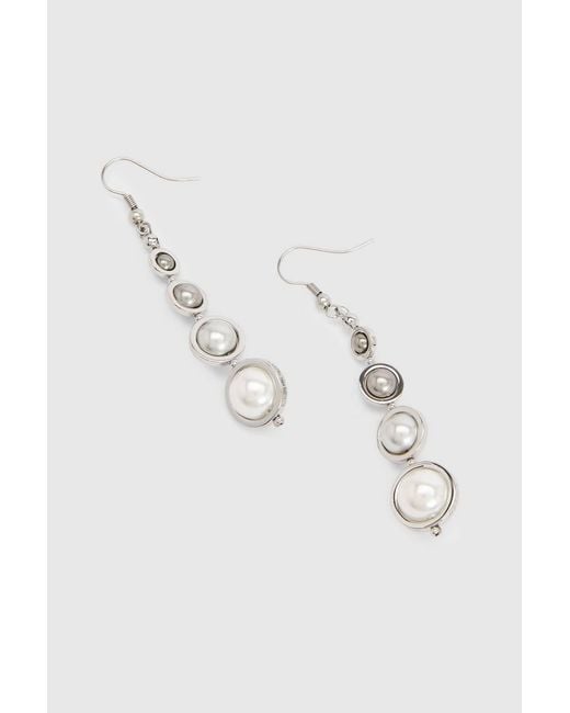 Karen Millen Metallic Logo Pearl Drop Earrings