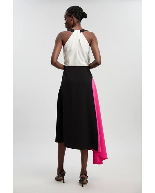 Karen Millen Pink Petite Soft Tailored Colour Block Detail Midi Dress