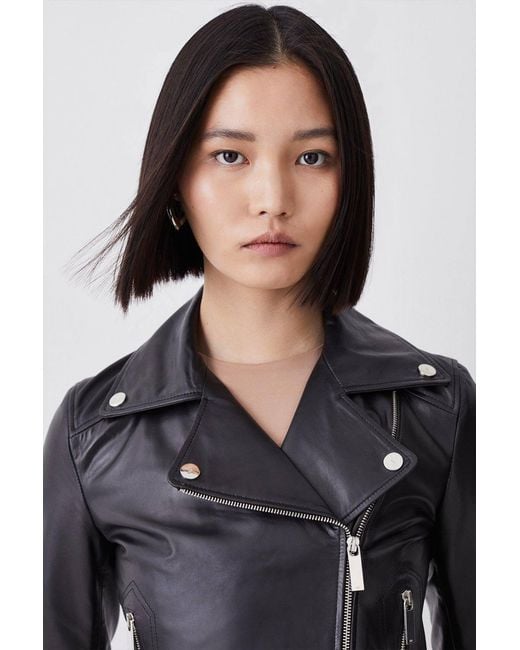 Karen Millen Black Leather Shrunken Biker Jacket