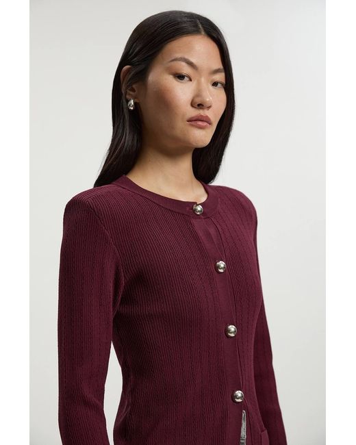 Karen Millen Red Dome Button Longline Knitted Cardigan Sweater