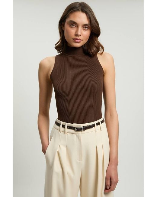 Karen Millen Natural Viscose Blend Rib Knit Vest Top