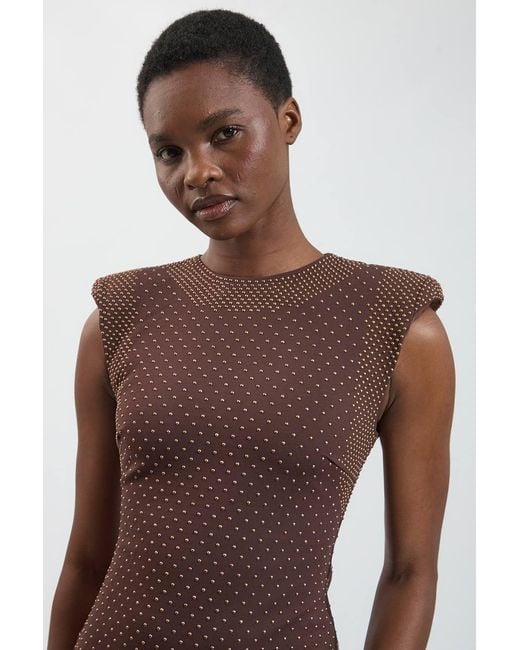 Karen Millen Brown Studded Ponte Jersey Midi Dress