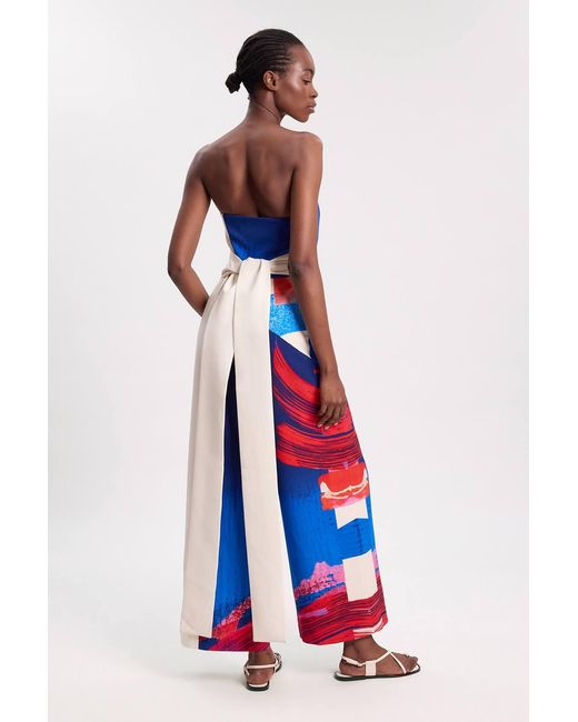 Karen Millen Blue Soft Tailored Colourblock Tailored Bandeau Jumpsuit
