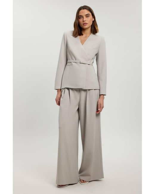 Karen Millen Gray Compact Stretch Belted Tailored Jacket