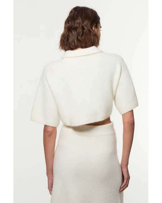 Karen Millen White Alpaca Wool Fluffy Knit Polo Top