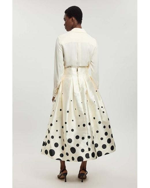 Karen Millen White Petite Spot Border Woven Twill Prom Skirt
