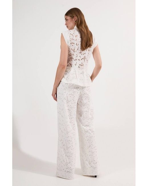 Karen Millen Natural Cutwork Woven Straight Leg Trouser