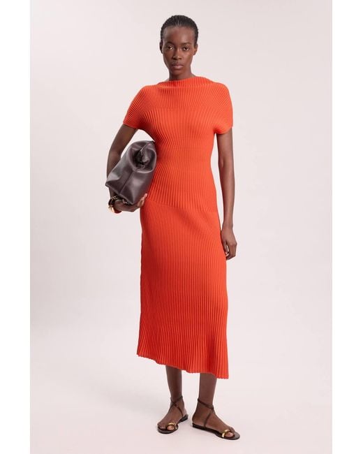 Karen Millen Red Stitch Detail Knit Midi Dress