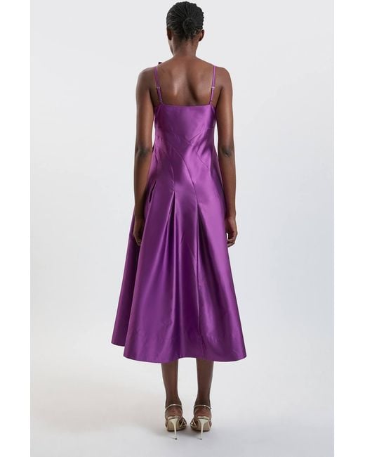 Karen Millen Purple Structured Satin Asymmetric Full Maxi Dress