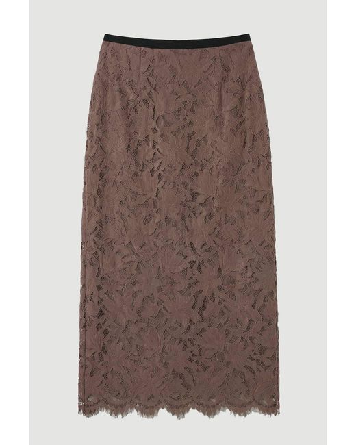 Karen Millen Gray Lace With Taping Woven Midi Skirt