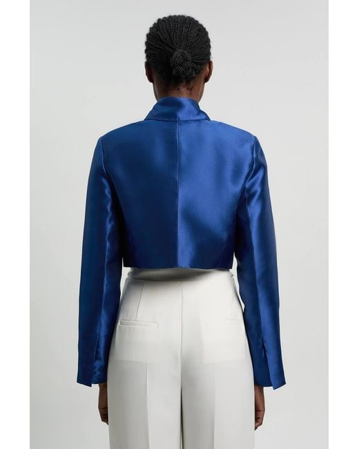 Karen Millen Blue Petite Forever Satin Twill Cropped Wrap Tailored Jacket