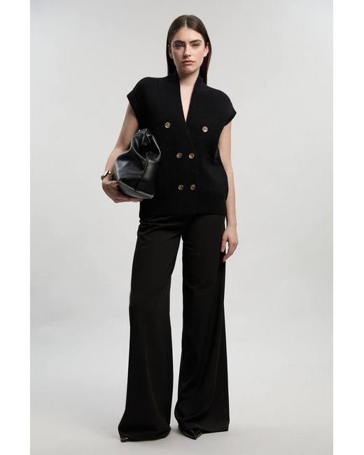 Karen Millen Black Knit Button Detail Sleeveless Tank Top