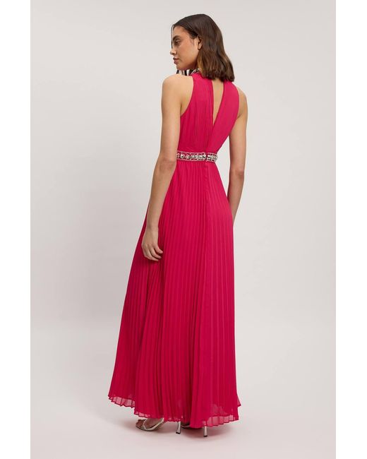 Karen Millen Red Crystal Embellished Woven Split Maxi Dress