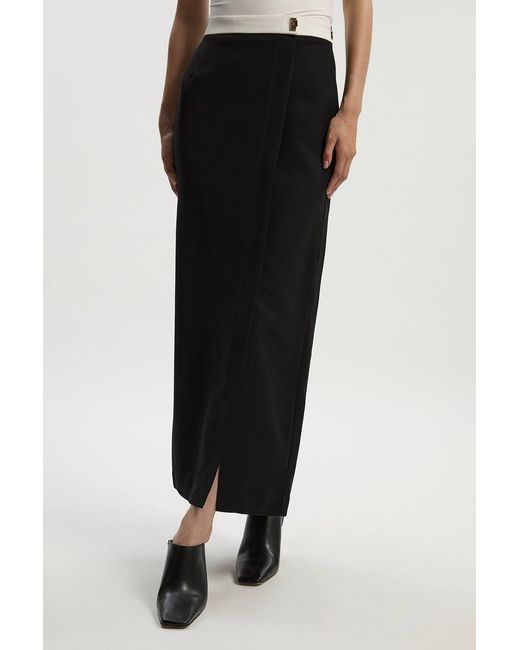 Karen Millen Black Twill Contrast Hardware Woven Midi Skirt