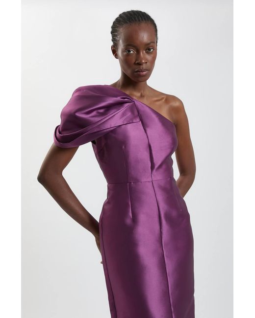 Karen Millen Purple One Shoulder Twill Midi Dress