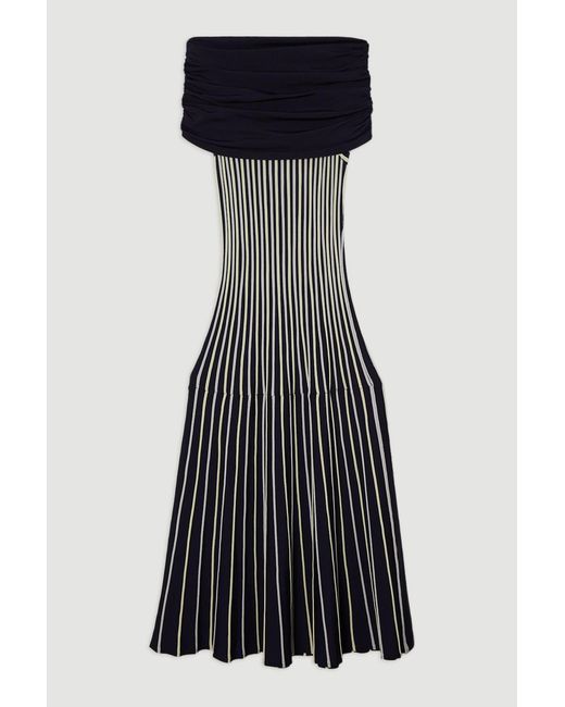 Karen Millen Black Striped Bardot Knitted Maxi Dress