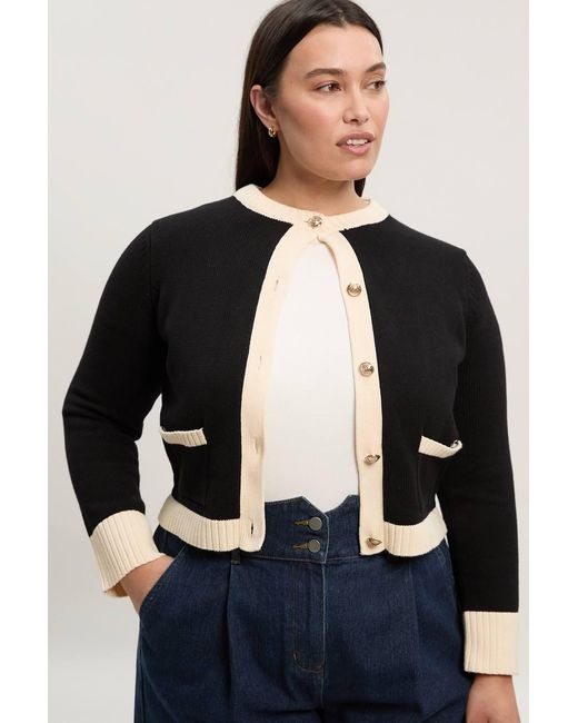 Karen Millen Black Plus Size Cotton Cropped Knit Boxy Cardigan Sweater