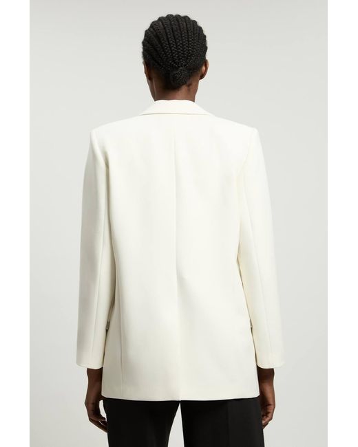 Karen Millen Natural Compact Stretch Ruched Sleeve Detail Single Breasted Blazer