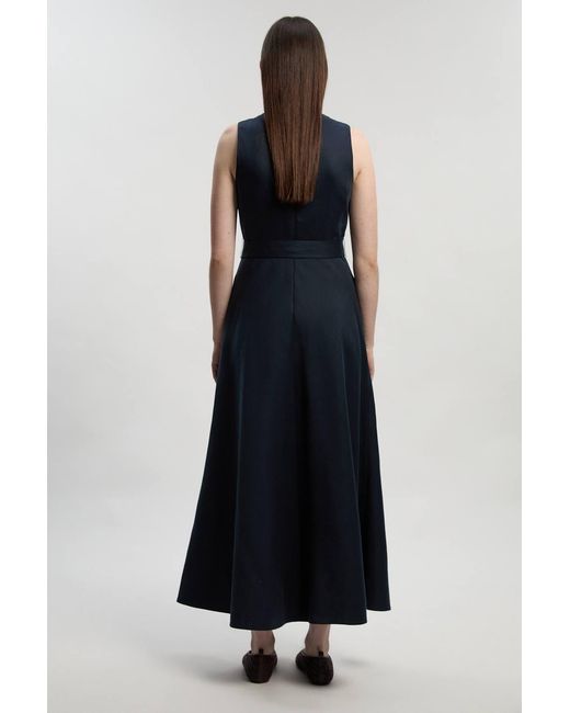 Karen Millen Blue Tailored Linen Wrap Tie Waisted Maxi Dress
