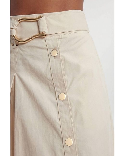 Karen Millen Natural Cotton Sateen Button Woven Midi Skirt